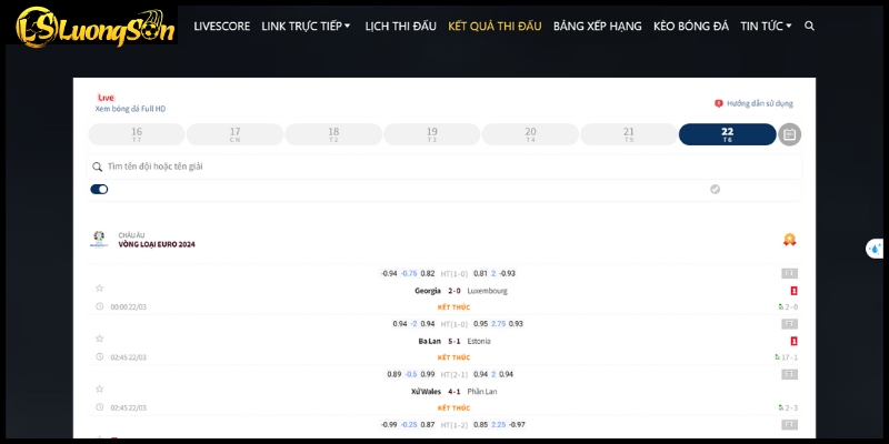Kết quả bóng đá đầy đủ thông tin lại LuongSonTV